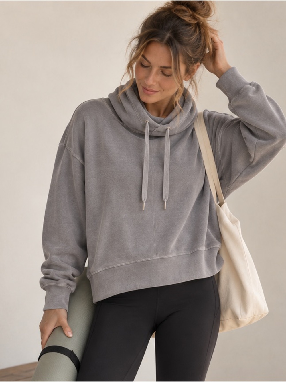 Cable & Gauge Gray Cowl Neck Turtleneck Pullover